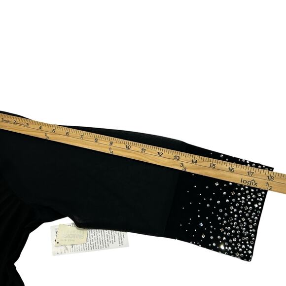 NWT Crystalline Tango Mango Black Rhinestone Cuff Top M Studded Swarovski Sheer - Picture 9 of 9
